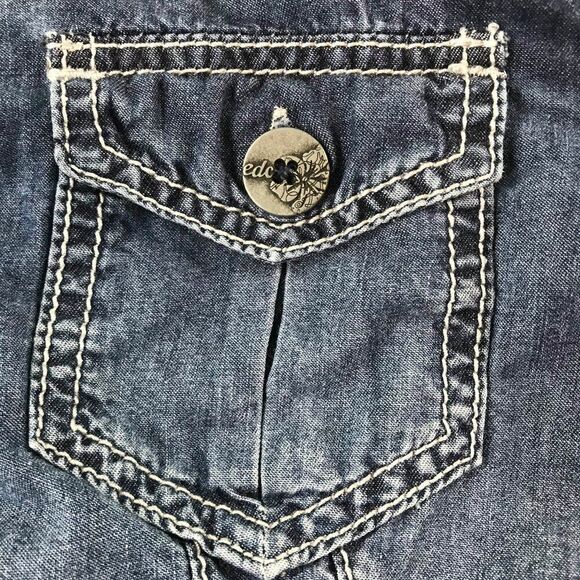 EDC Women Medium Blue Denim Long Sleeve Mini Dress - Picture 4 of 11